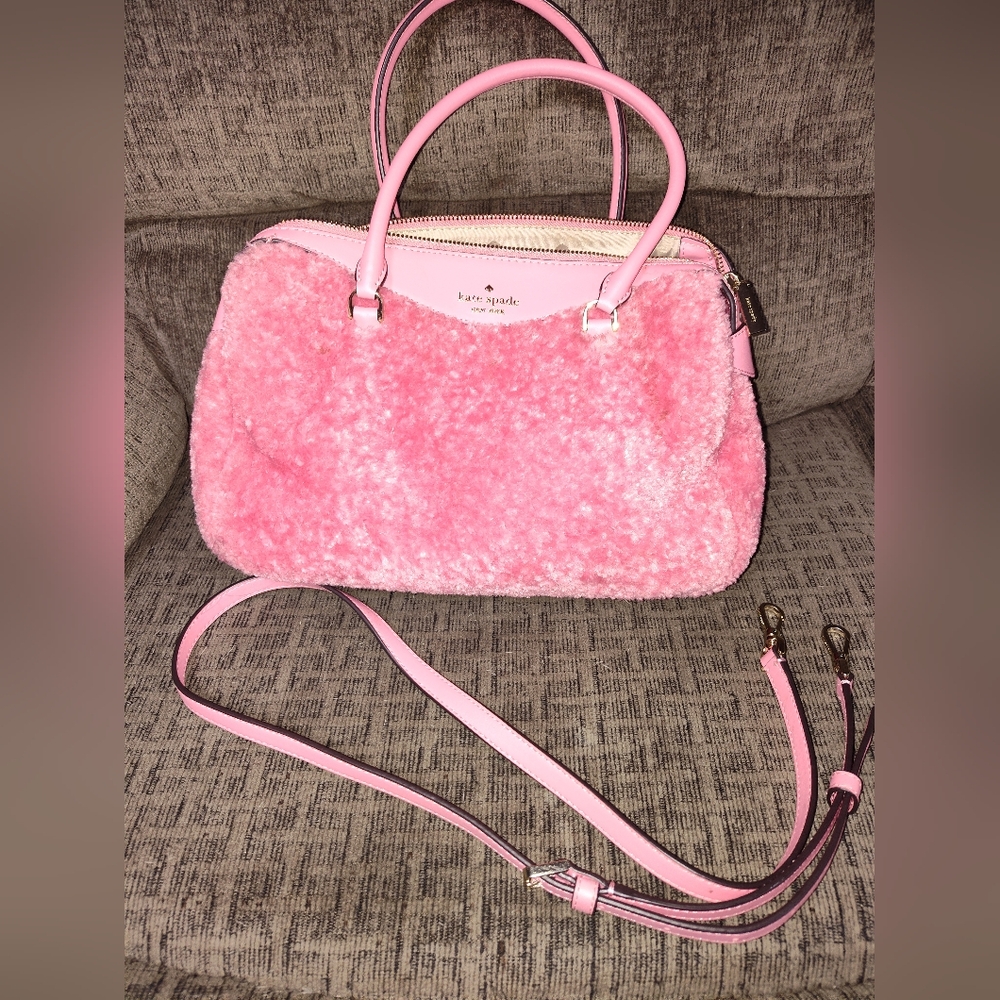 Kate Spade NWOT Fuzzy satchel with shoulder strap - Picture 2 of 4